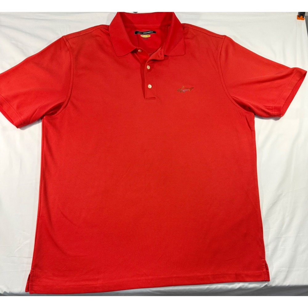 Greg Norman Play Dry Red Polo Shirt Mens XL Short Sleeve Golf Shark Logo Embroid